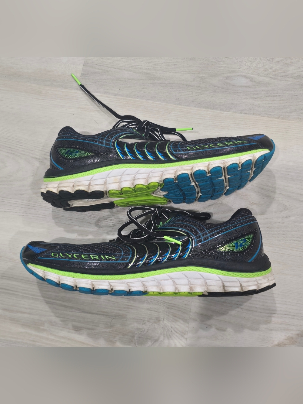 Brooks Mens Glycerin 12 Black/Green Gecko/Atomic Blue Running Shoe 10.5 - Picture 5 of 10